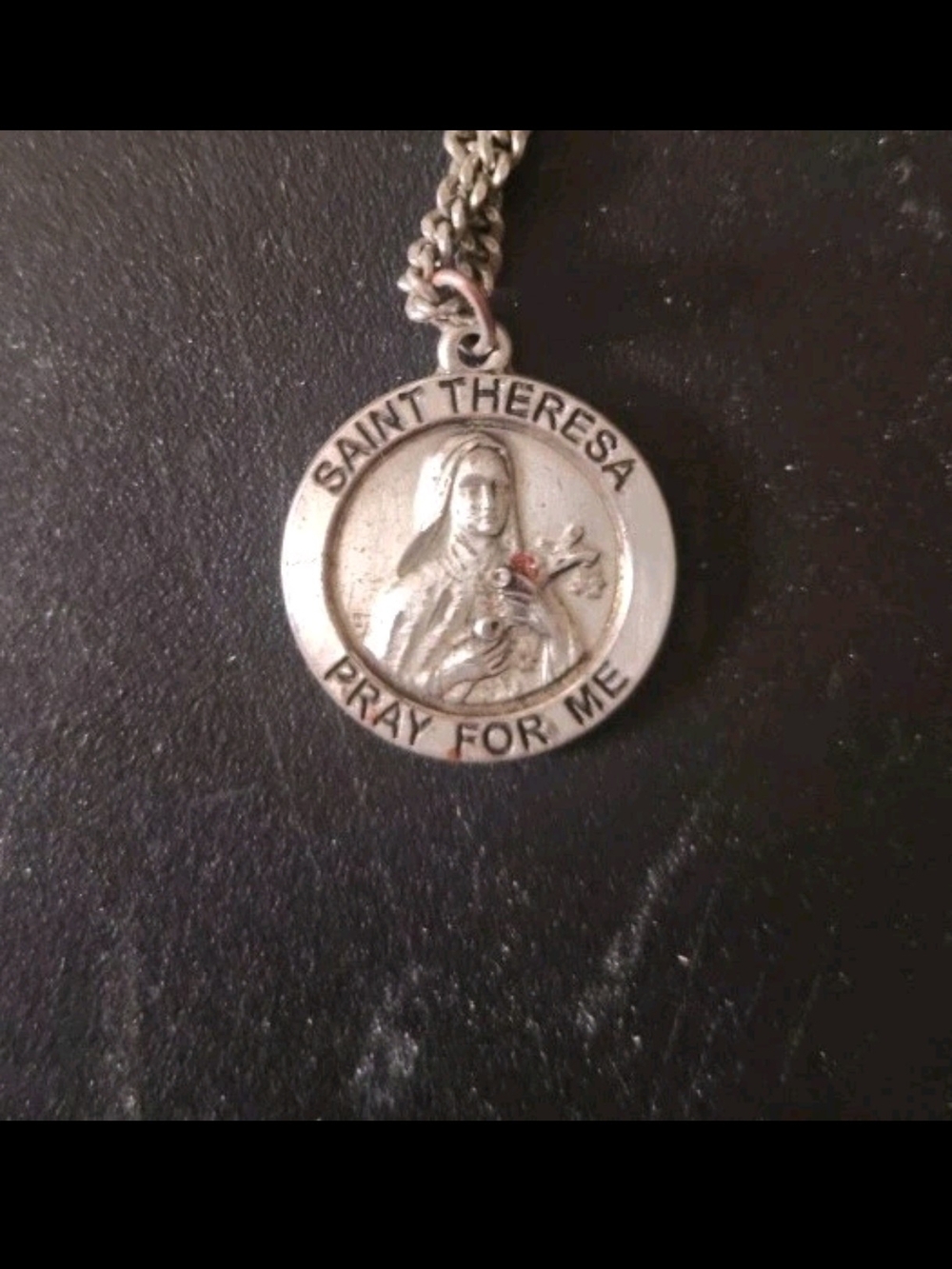 Sterling Silver 925 St. Saint Theresa Round Medal Pendant 1.18 Inch pray for me
